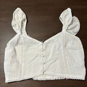aerie White Textured Button-Front Crop Camisole